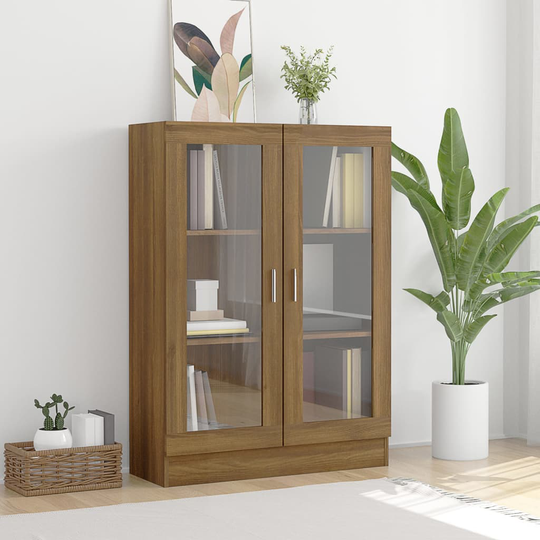 vidaXL Vitriinikaappi ruskea tammi 82,5x30,5x115 cm tekninen puu