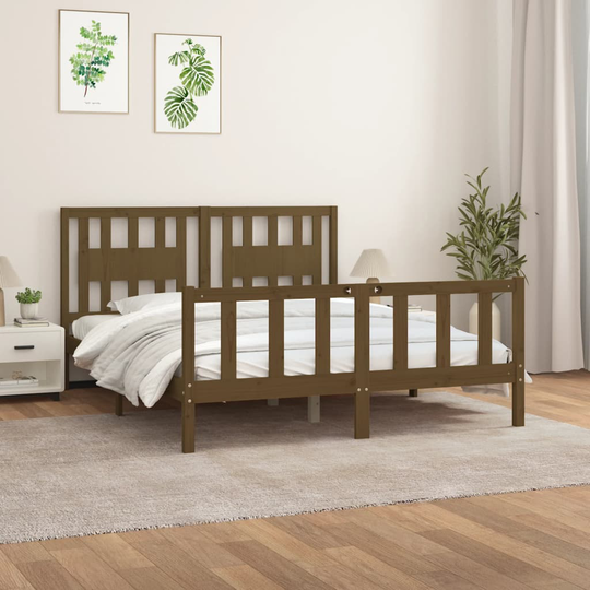 vidaXL Sängynrunko päätylevyllä hunaja 150x200 cm mänty 5FT King Size
