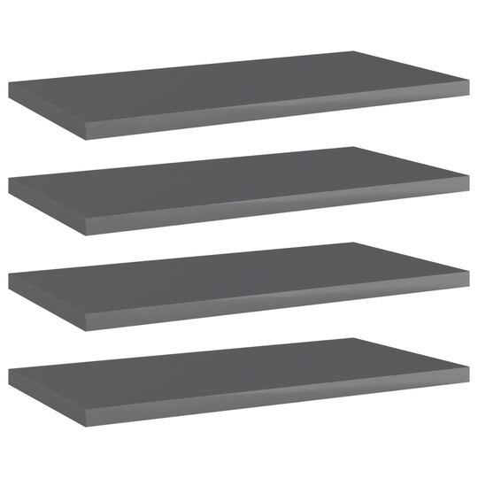 vidaXL Kirjahyllytasot 4 kpl korkeakiilto harmaa 40x20x1,5cm lastulevy