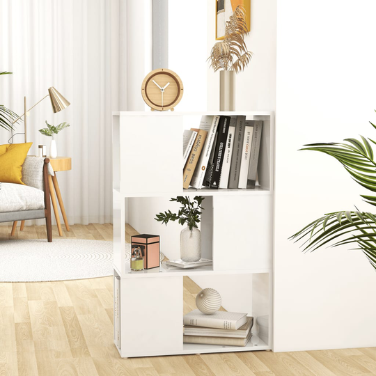 vidaXL Kirjahylly/tilanjakaja korkeakiilto valk. 60x24x94 cm lastulevy