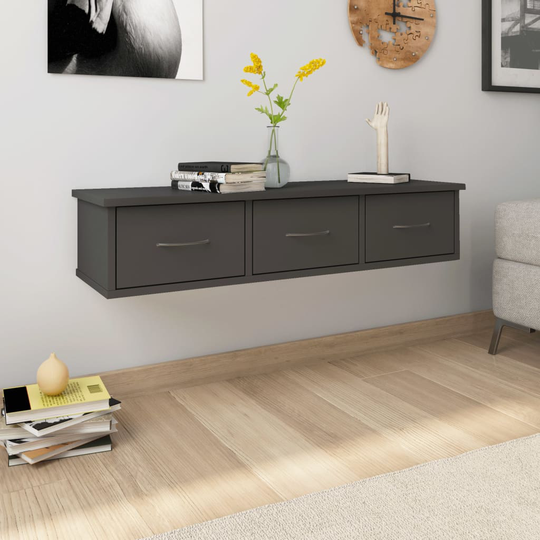 vidaXL Seinälaatikkohylly harmaa 88x26x18,5 cm lastulevy