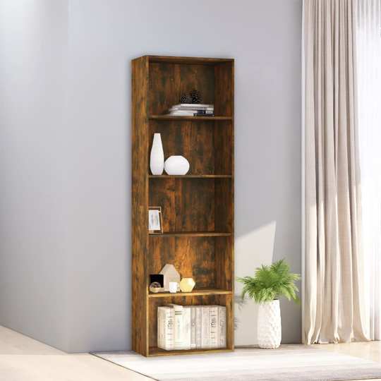 vidaXL 5-kerroksinen Kirjahylly savutammi 60x30x189 cm tekninen puu