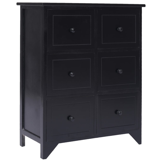 vidaXL Sivukaappi kuudella laatikolla musta 60x30x75 cm keisaripuu