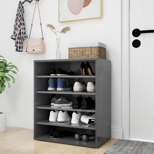 vidaXL Kenkäkaappi korkeakiilto harmaa 60x35x70 cm lastulevy