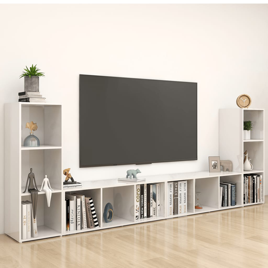 vidaXL TV-tasot 4 kpl korkeakiilto valkoinen 107x35x37 cm lastulevy