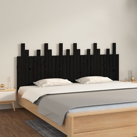 vidaXL Sängynpääty seinälle musta 185x3x80 cm täysi mänty