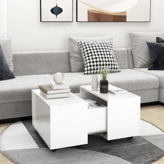 vidaXL Sohvapöytä korkeakiilto valkoinen 60x60x38 cm lastulevy