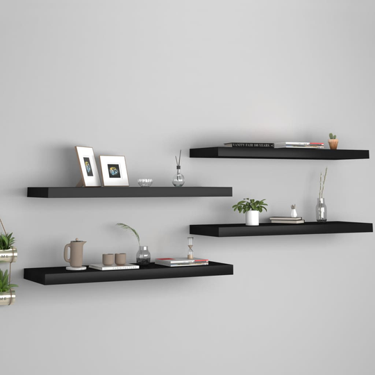 vidaXL Kelluvat seinähyllyt 4 kpl musta 80x23,5x3,8 cm MDF