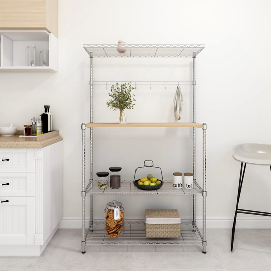 vidaXL 4-kerroksinen mikroaaltouuniteline 90x35x150 cm kromattu rauta