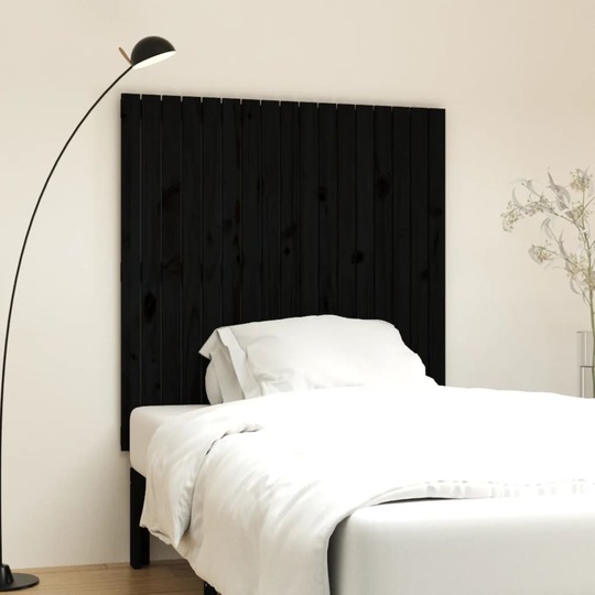 vidaXL Sängynpääty seinälle musta 108x3x110 cm täysi mänty