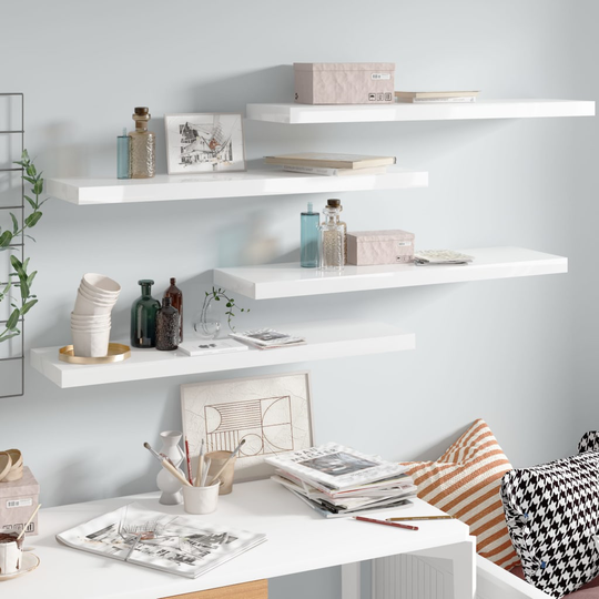 vidaXL Kelluvat seinähyllyt 4 kpl korkeakiilto valk. 90x23,5x3,8cm MDF
