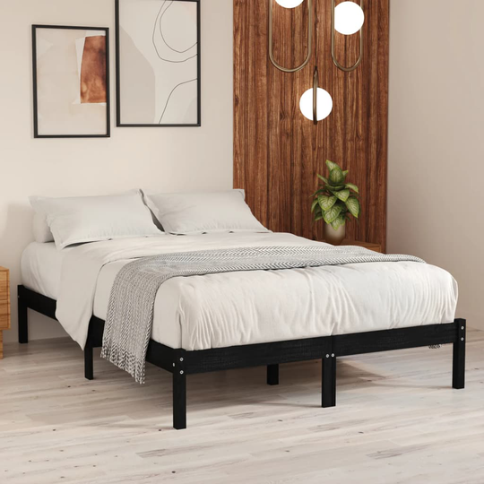 vidaXL Sängynrunko musta täysi mänty 200x200 cm