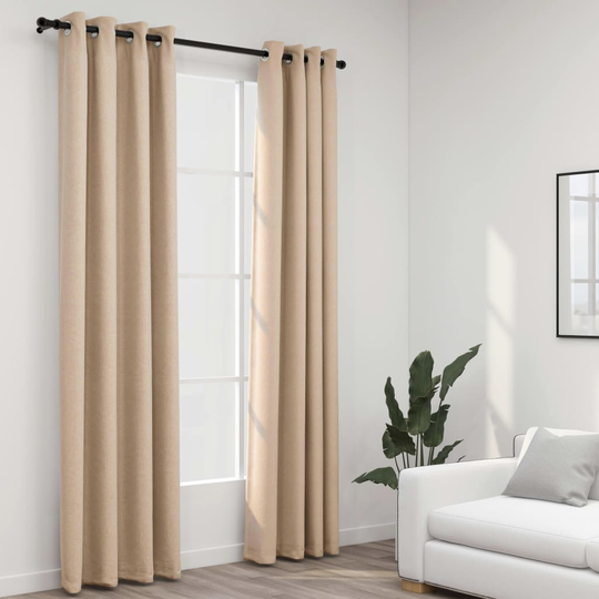 vidaXL Pellavamaiset pimennysverhot renkailla 2 kpl beige 140x245 cm