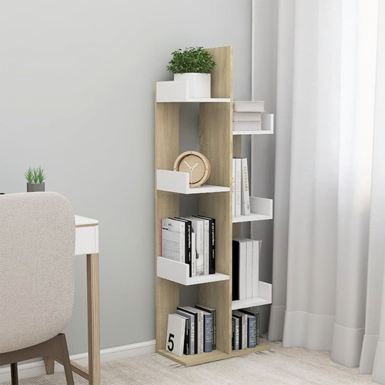 vidaXL Kirjahylly valkoinen ja Sonoma-tammi 48x25,5x140 cm lastulevy