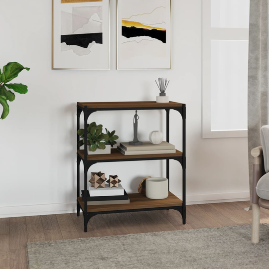 vidaXL Kirjahylly ruskea tammi 60x33x70,5 cm tekninen puu ja teräs