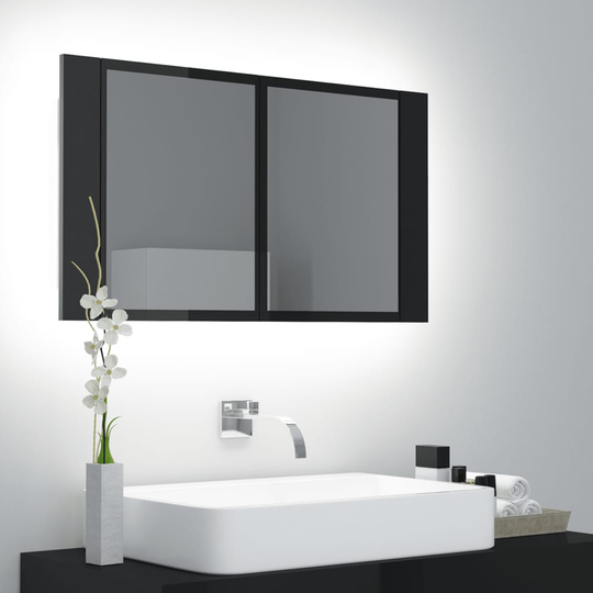 vidaXL Kylpyhuoneen LED peilikaappi korkeak. musta 80x12x45 cm akryyli