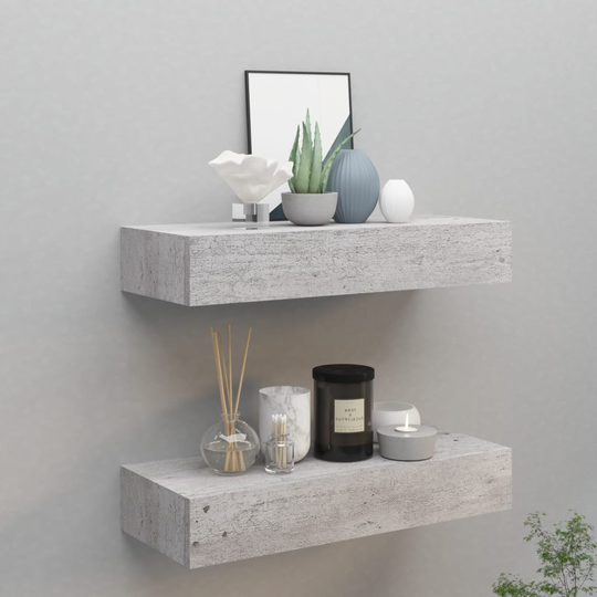 vidaXL Seinälaatikkohyllyt 2 kpl betoninharmaa 60x23,5x10 cm MDF