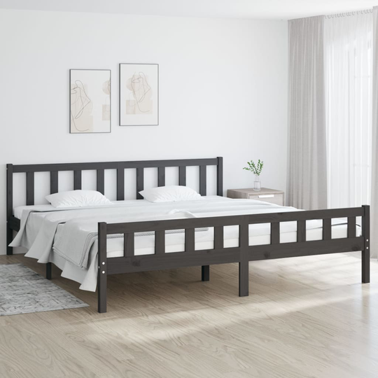vidaXL Sängynrunko harmaa täysi puu 180x200 cm 6FT Super King