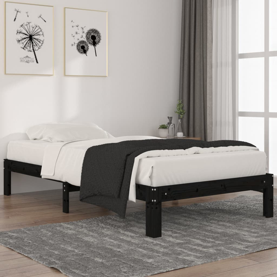 vidaXL Sängynrunko musta täysi mänty 100x200 cm