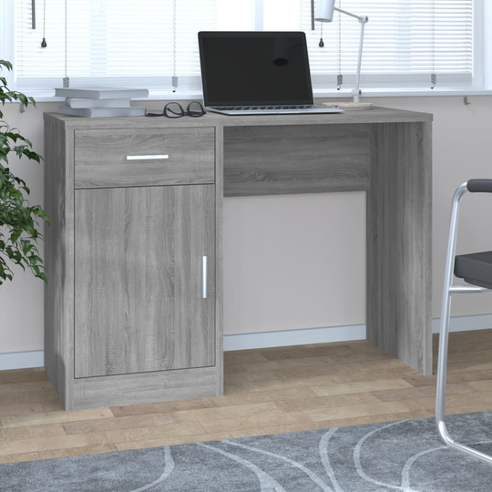 vidaXL Työpöytä laatikolla ja kaapilla harmaa Sonoma 100x40x73 cm puu