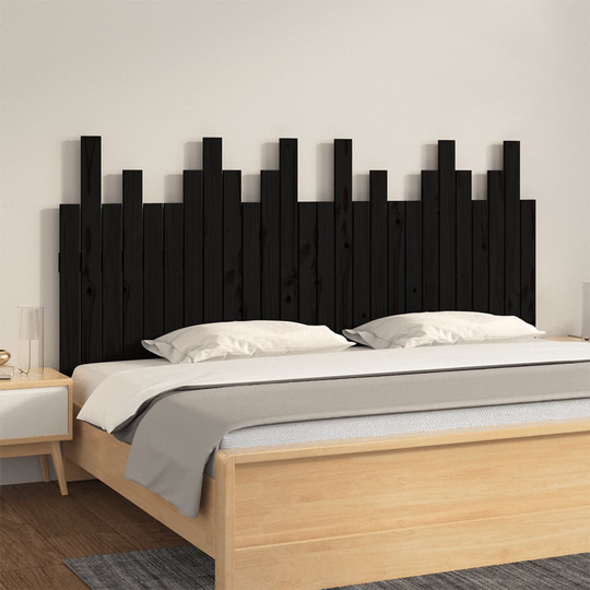 vidaXL Sängynpääty seinälle musta 166x3x80 cm täysi mänty