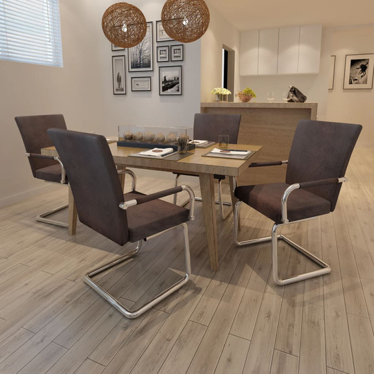 vidaXL Cantilever Ruokapöydän tuolit 4 kpl ruskea Leathaire