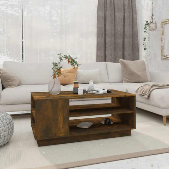 vidaXL Sohvapöytä savutammi 102x55x43 cm lastulevy
