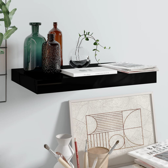vidaXL Kelluva seinähylly korkeakiilto musta 40x23x3,8 cm MDF