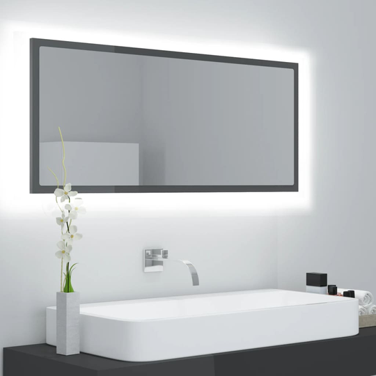 vidaXL LED-kylpyhuonepeili korkeakiilto harmaa 100x8,5x37 cm akryyli