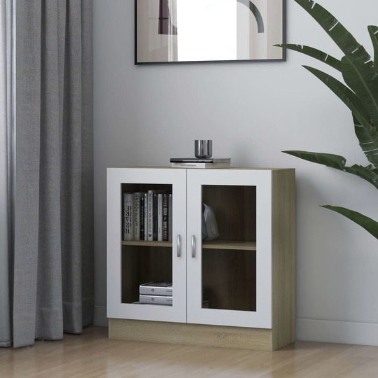 vidaXL Vitriinikaappi valk. ja Sonoma-tammi 82,5x30,5x80 cm lastulevy
