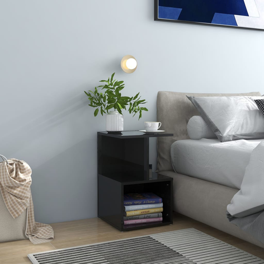 vidaXL Yöpöydät 2 kpl korkeakiilto musta 35x35x55 cm lastulevy