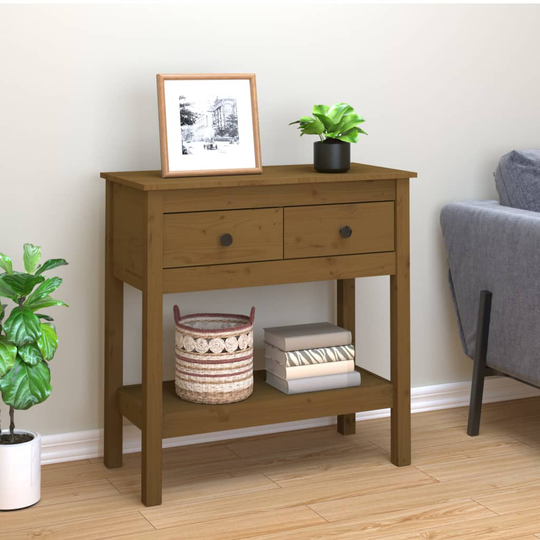 vidaXL Konsolipöytä hunajanruskea 75x35x75 cm täysi mänty