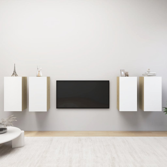 vidaXL TV-tasot 4 kpl valkoinen ja Sonoma-tammi 30,5x30x60cm lastulevy