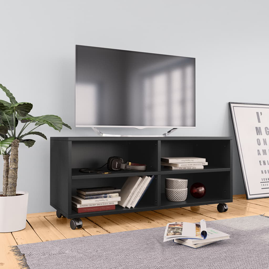 vidaXL TV-taso rullapyörillä musta 90x35x35 cm lastulevy