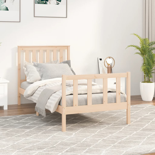 vidaXL Sängynrunko sängynpäädyllä 90x200 cm täysi mänty