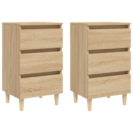 vidaXL Yöpöydät täyspuiset jalat 2 kpl Sonoma-tammi 40x35x69 cm