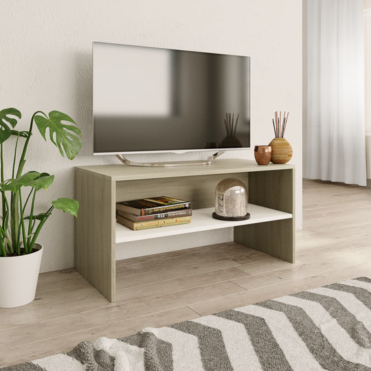 vidaXL TV-taso valkoinen ja Sonoma tammi 80x40x40 cm lastulevy