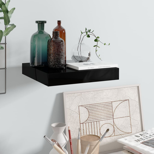 vidaXL Kelluva seinähylly korkeakiilto musta 23x23,5x3,8 cm MDF