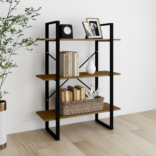 vidaXL 3-tasoinen kirjahylly ruskea 80x30x105 cm täysi mänty