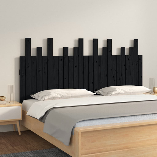 vidaXL Sängynpääty seinälle musta 159,5x3x80 cm täysi mänty