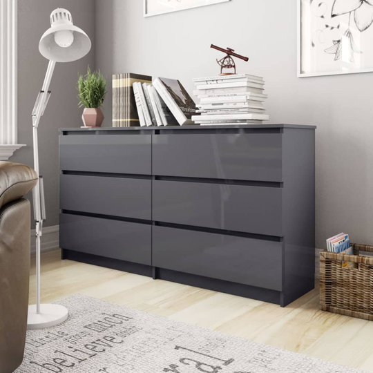 vidaXL Senkki korkeakiilto harmaa 140x35x76 cm lastulevy