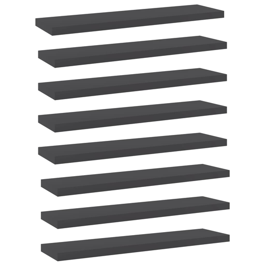 vidaXL Kirjahyllytasot 8 kpl harmaa 40x10x1,5 cm lastulevy