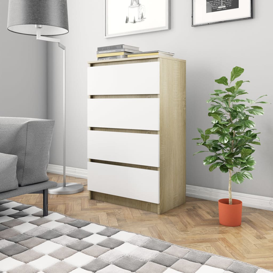vidaXL Senkki valkoinen ja Sonoma-tammi 60x35x98,5 cm tekninen puu