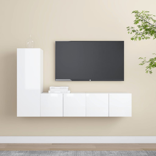 vidaXL 3-osainen TV-kaappisarja korkeakiilto valkoinen lastulevy