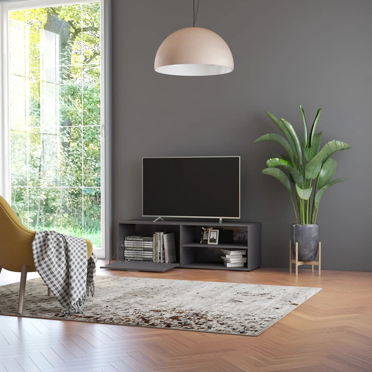 vidaXL TV-taso korkeakiilto harmaa 120x34x37 cm lastulevy