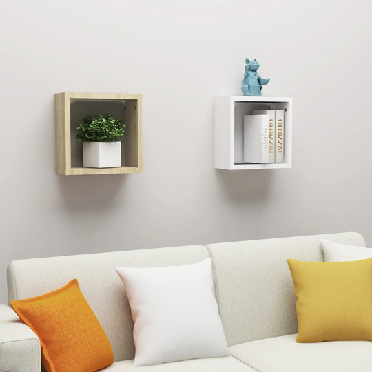 vidaXL Kuutioseinähyllyt 2 kpl valk. ja Sonoma-tammi 30x15x30 cm