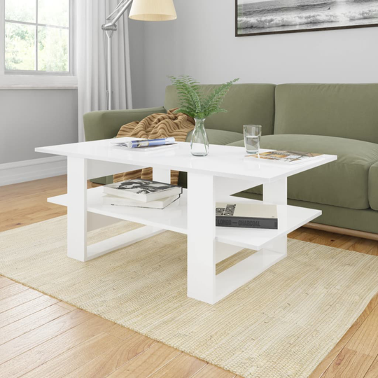 vidaXL Sohvapöytä korkeakiilto valkoinen 110x55x42 cm lastulevy