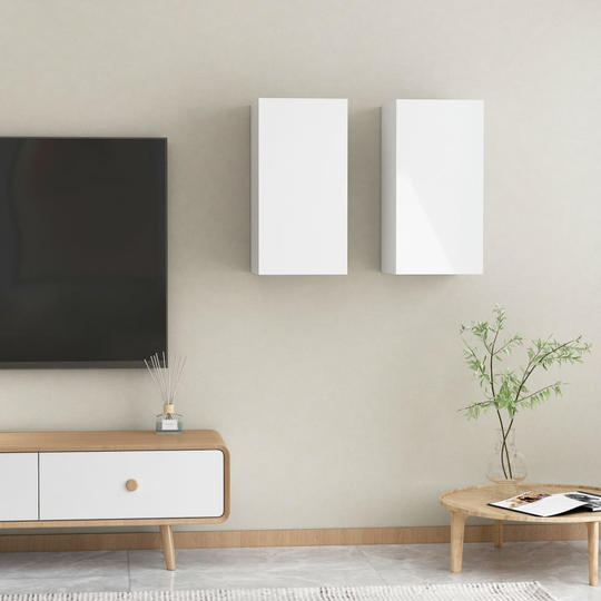 vidaXL TV-tasot 2 kpl korkeakiilto valkoinen 30,5x30x60 cm lastulevy