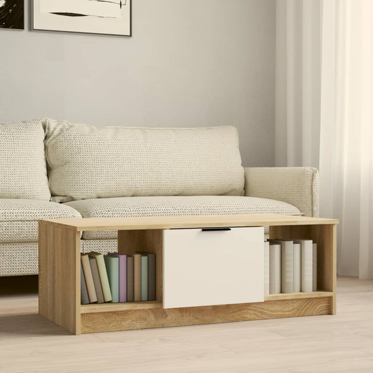 vidaXL Sohvapöytä valkoinen ja Sonoma-tammi 102x50x36 cm tekninen puu