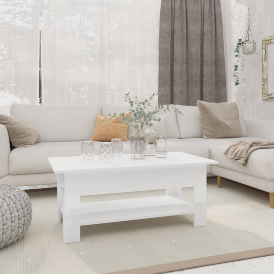 vidaXL Sohvapöytä korkeakiilto valkoinen 102x55x42 cm lastulevy